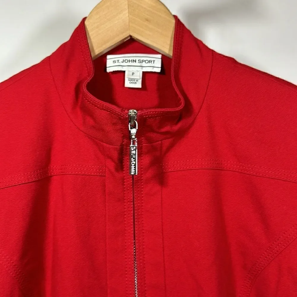ST. JOHN SPORT Women's Ribbed Cotton Knit Zipper Sweater Jacket Red Size Petite